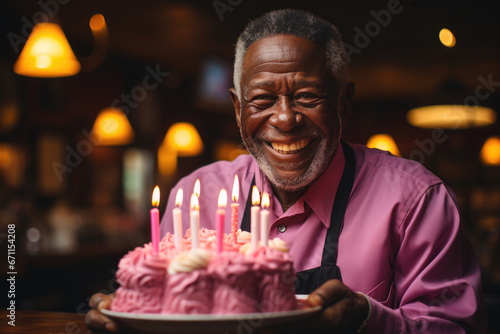 elderly man holding birthday cake  generative ai