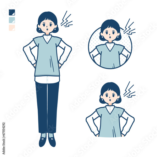 ニットベスト女性が怒っているイラスト