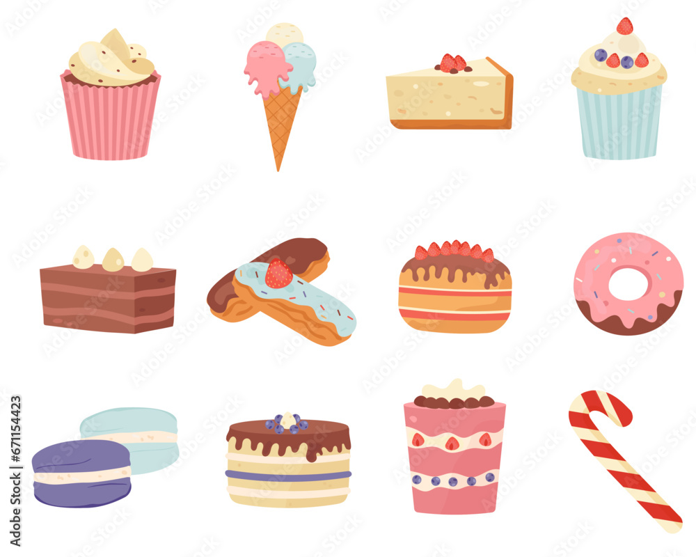 Set of different sweets on a white background, confectionery Set of different sweets on a white background, confectionery