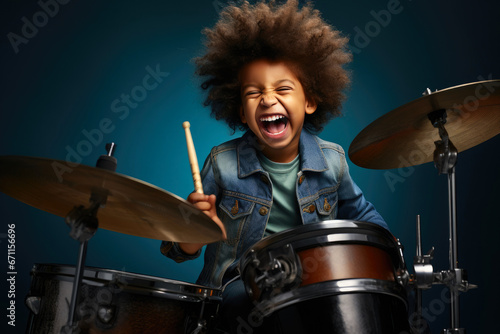 Playful Kid with Drum Kit