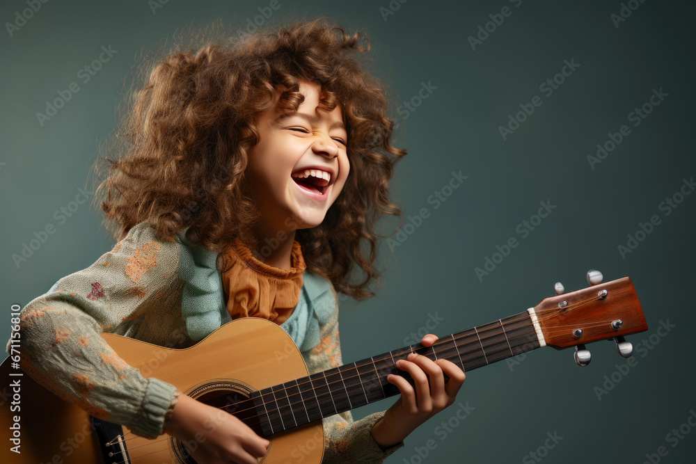 Obraz premium Childhood Bliss: Guitar Playing in a Studio Setting