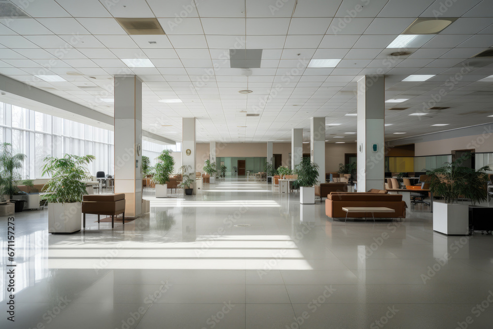 Fototapeta premium Spacious Corporate Office Interior: Empty Work Space