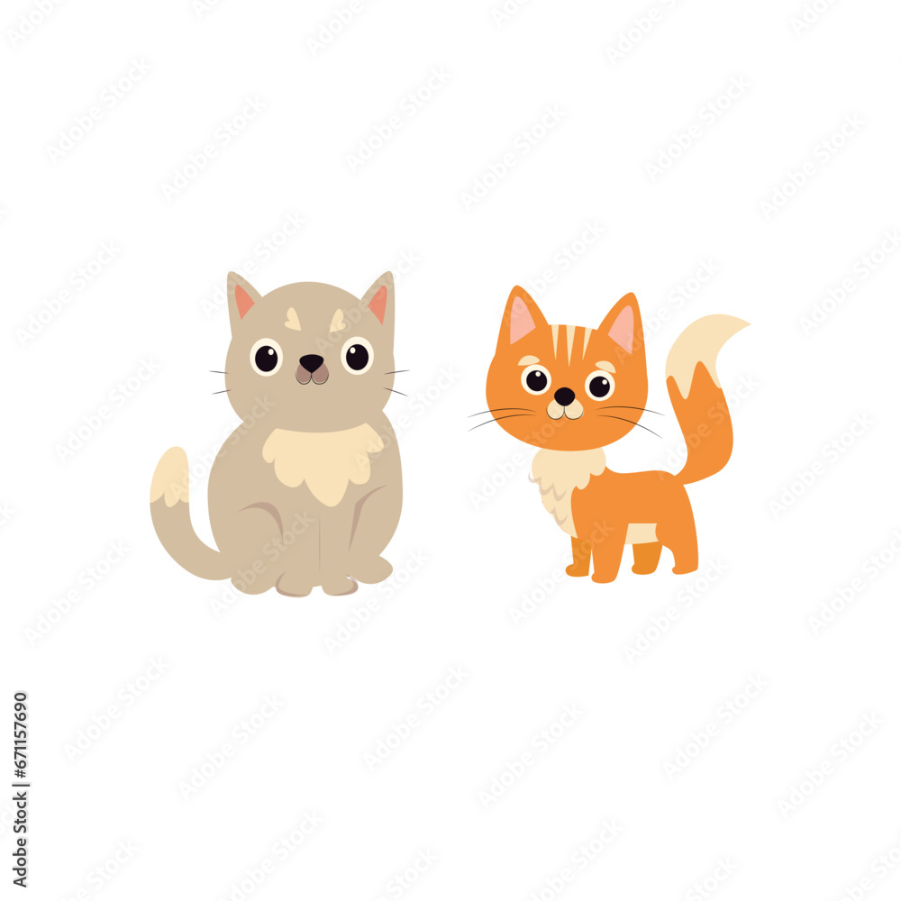 Cute cats vector set. Cartoon cats and kittens characters design collection with flat color in different poses. Set of funny pet animals isolated on white background.