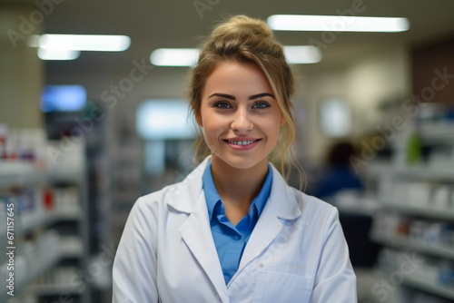Smiling Pharmacist in a Pharmacy