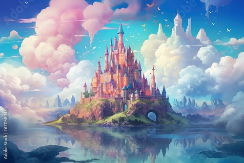 Whimsical cloud castles, floating high above the world, accessible only to dreamers - Generative AI