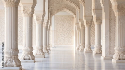 3d rendering white corridor pillars background,Marble pillars building detail. photo