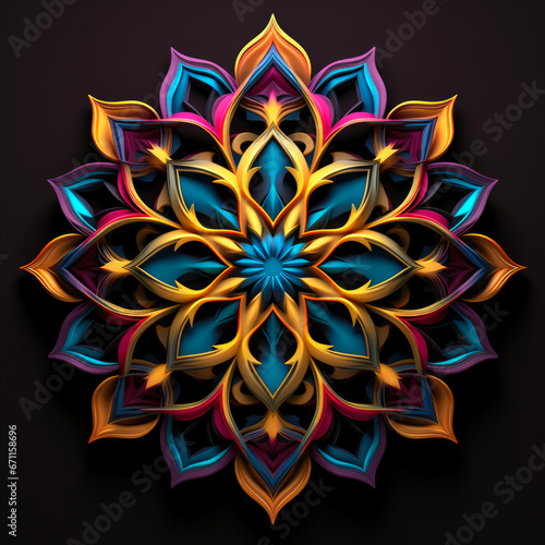 Elegant Symmetrical Islamic Design, Rich Black Background © Andrii 