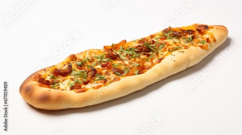 A long piece of pide on a white surface