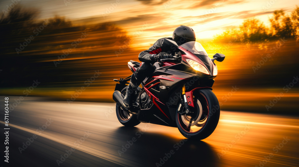 Fototapeta premium Riding the Wind: Motorcycle Enthusiast in Full Motion