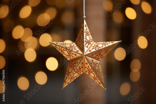 A Close-up View of a Beautifully Crafted Decorative Star, Shimmering Under the Soft Glow of New Year's Eve Lights
