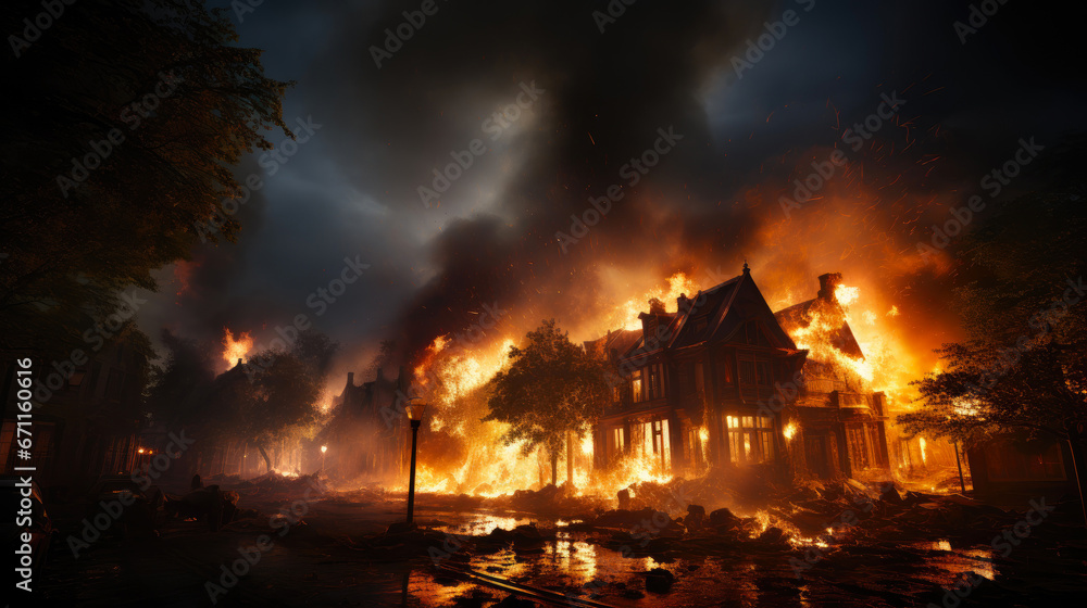 Ablaze After the Attack: City House in Flames