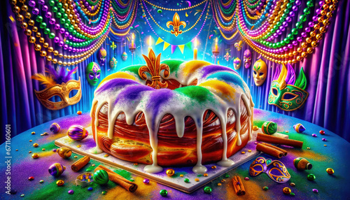 King Cake traditional holiday pastry for Mardi Gras