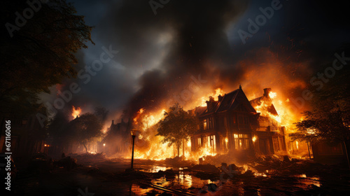 Ablaze After the Attack: City House in Flames