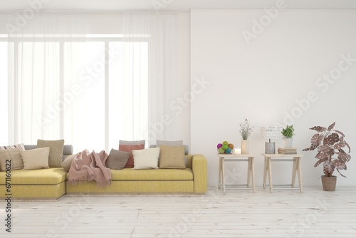 Interior design of modern apartment. Interior mockup. Scandinavian interior design. 3D illustration © AntonSh