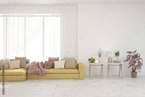 Interior design of modern apartment. Interior mockup. Scandinavian interior design. 3D illustration