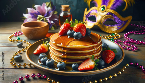 Fotografia Pancake traditional holiday pastry for Mardi Gras or Fat Tuesday Or Shrove Tuesd
