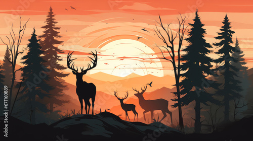 Majestic Deer Family in Silhouette © Andrii 