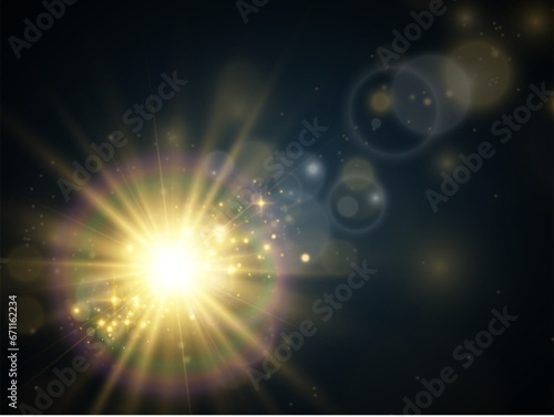 Bright beautiful star.Vector illustration of a light effect on a  background.
