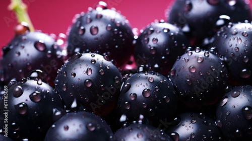 Super Ultra closeup macro of blackcurrant fruit. Generative AI.  photo