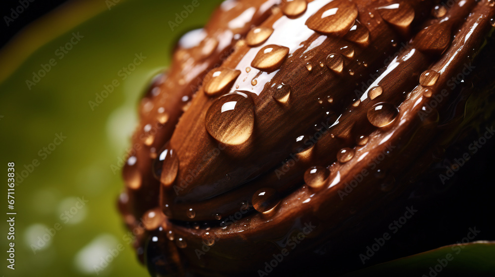 Super Ultra closeup macro of cacao fruit. Generative AI. 