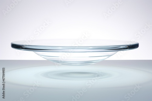 A glass bowl sitting on top of a table, glass podium, pedestal.
