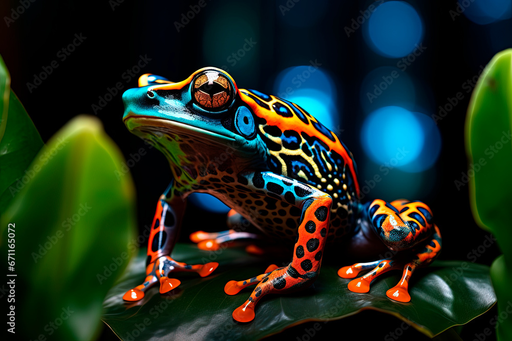 Exotic colorful frog in the jungle. Generative AI Exotic colorful frog in the jungle. Generative AI