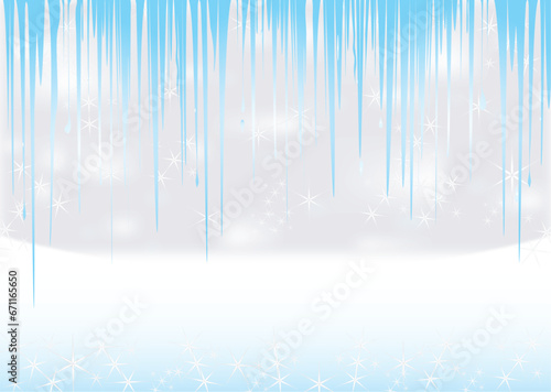 Vector pattern with snowflakes and icicles in a winter background. Light patterned blue-white christmas background with icicle snowfall glittery translucent for your winter design.