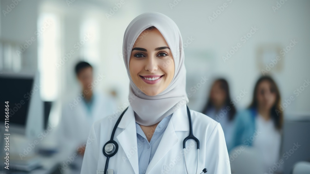 Young pretty smiling arab woman doctor portrait Young pretty smiling arab woman doctor portrait