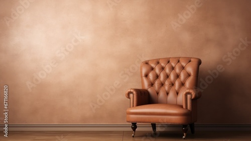 A brown leather chair against a brown wall