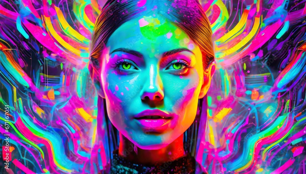 Vibrant explosive depiction human mind bursting with a spectrum, creative thoughts and ideas