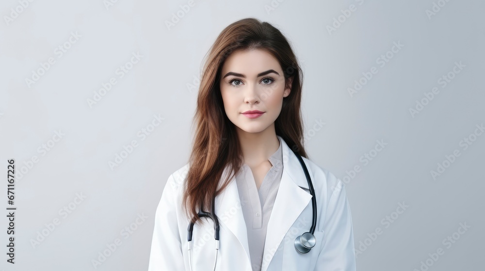 Young pretty smiling woman doctor portrait in medical class Young pretty smiling woman doctor portrait in medical class