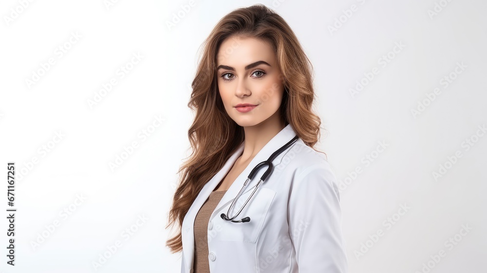 Portrait of positive young beautiful woman doctor Portrait of positive young beautiful woman doctor