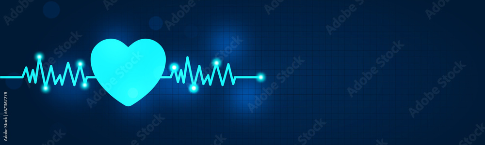 Blue Heart pulse monitor with signal. Vector tech line wave and technology digital business using as background and wallpaper