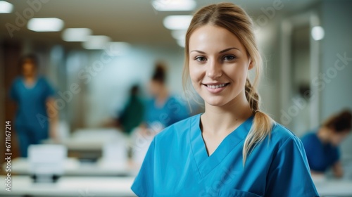 Young pretty smiling woman doctor portrait in medical class Free Download Young pretty smiling woman doctor portrait in medical class - GFXLoad