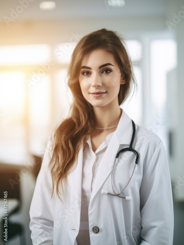 Portrait of positive young beautiful woman doctor