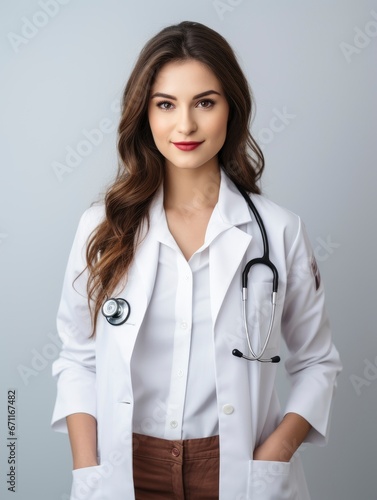 Portrait of positive young beautiful woman doctor