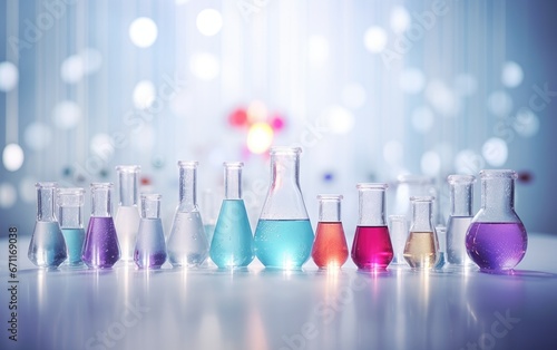 Multiple small bottles on a technological sense lab background