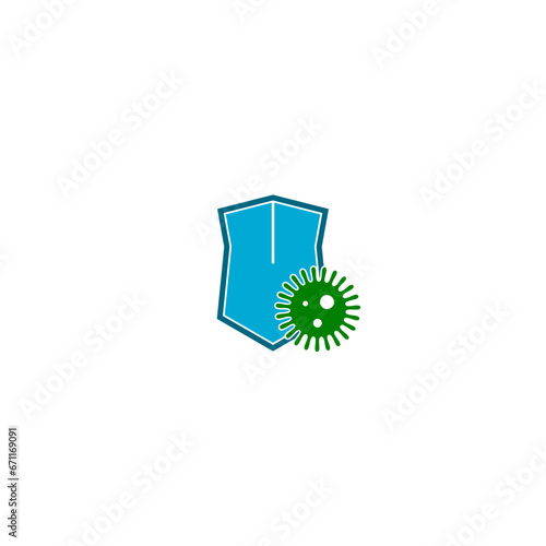 Virus and shield, antibacterial protection icon isolated on white background