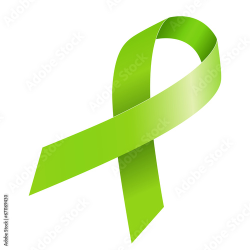 Mental Health Day. Organ Donation Month. Green ribbon. PNG illustration isolated on transparent background	
 photo