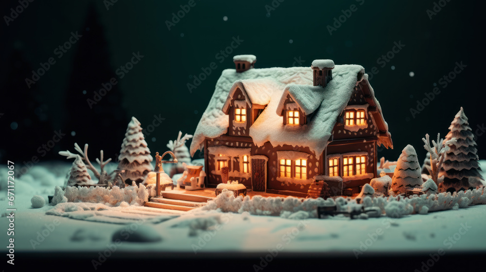 Rustic Winter Scene: Snowy Gingerbread House Rustic Winter Scene: Snowy Gingerbread House