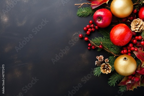 christmas still life assortment with copy space, flat lay, generative ai