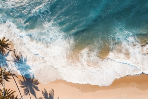 Aerial view of tropical palm and ocean