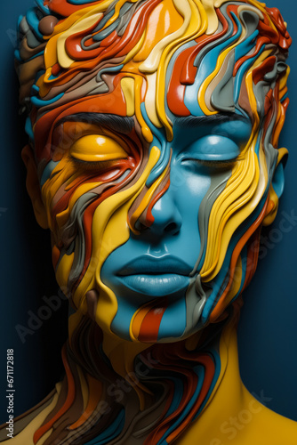 Woman s face with colorful lines on it s face.