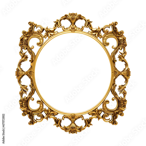 Vintage Baroque Oval Round Gold Frame isolated on transparent background PNG