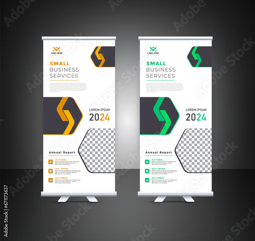 Corporate business roll up or stand banner template with abstract design