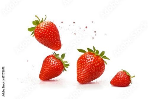 Juicy Red Strawberries Isolated on White Background 