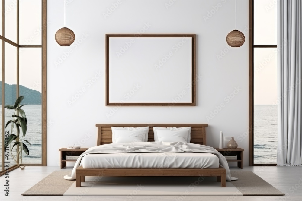 mock up picture frame in japanese style bedroom 