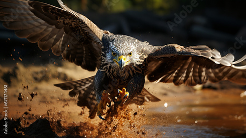 Flying Falco tinnunculus hunting in a shaking flight. Generative AI