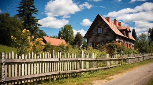 Summer view of a traditional mountain house's fence from a hamlet street, Szczawnica, Pieniny Mountains, Poland