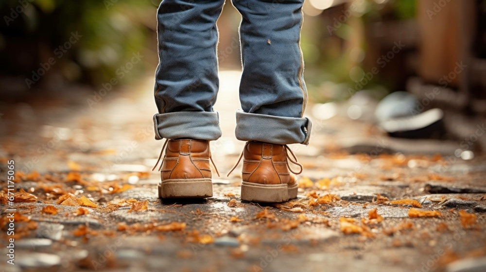 Child strolling on city's cobblestone street. Child strolling on city's cobblestone street.